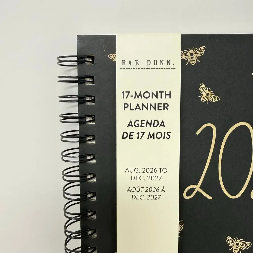 Rae Dunn 2027 17 Month Planner Black Gold Bee Hardcover Spiral Agenda Planner